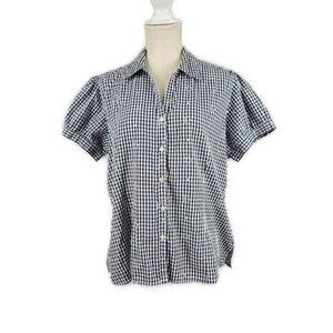 Button Up Cottage Shirt Women's L Sag Harbor Black White Gingham Short Sleeve